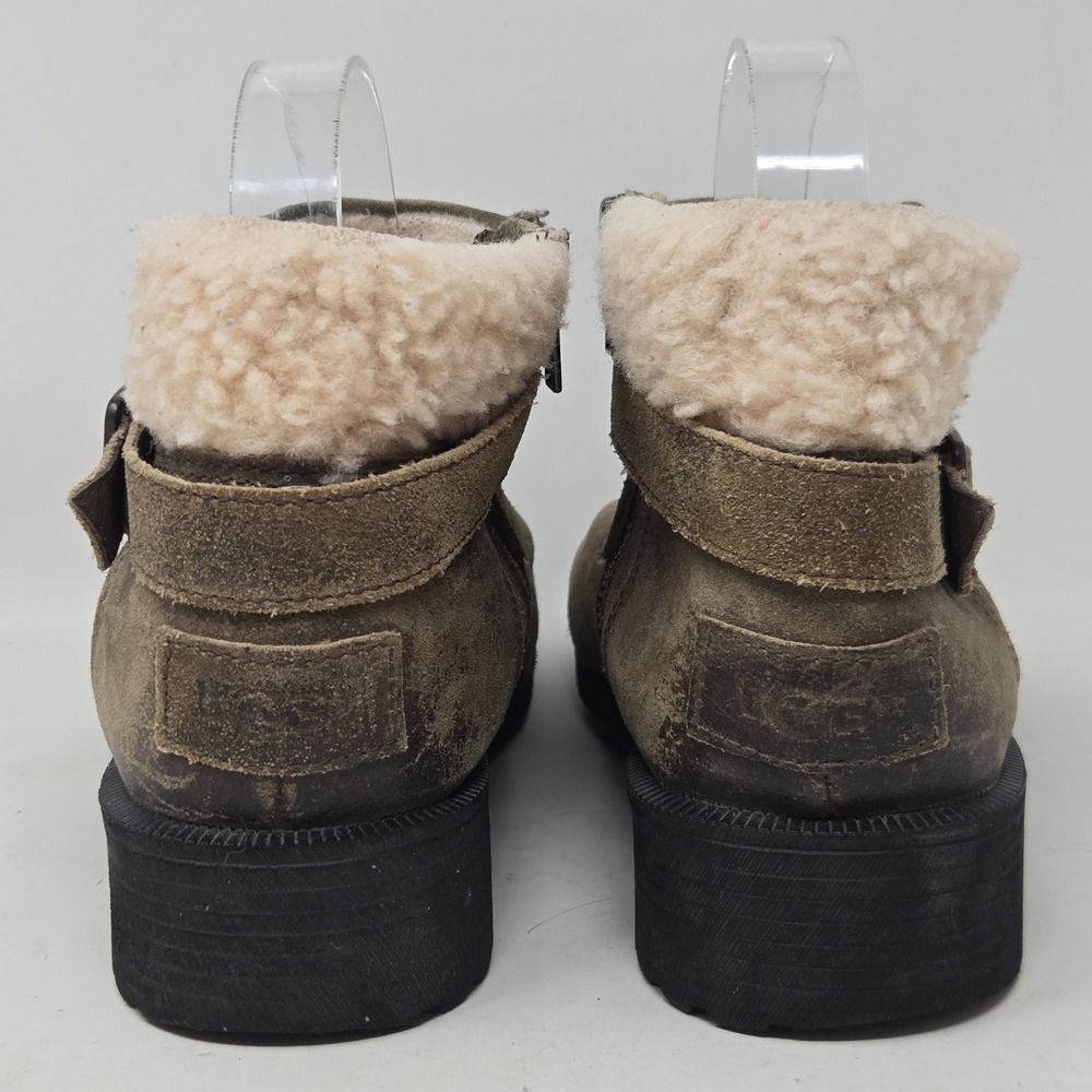 UGG Benson Olive Green Suede Shearling Buckle Ankle Boots 1095151 Womens 8.5 - Picture 6 of 11